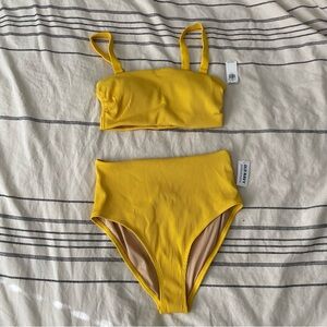 Old Navy Yellow Ribbed High-Waist Bikini Set with Straps
